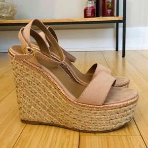 Gold and Nude Platform Wedges
